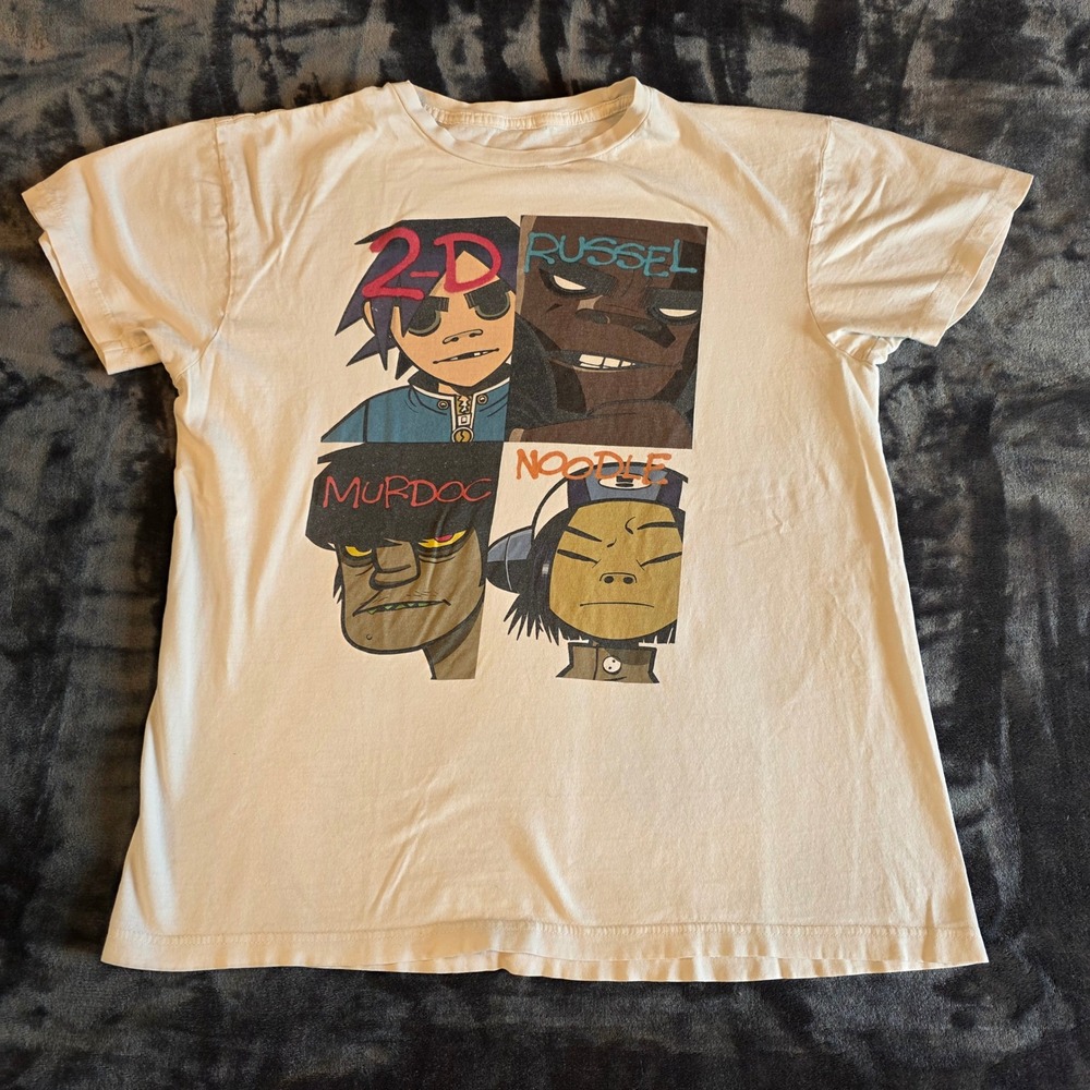 Gorillaz Graphic T-Shirt White Demon Days Characters 2-D Noodle Russel Murdoc L